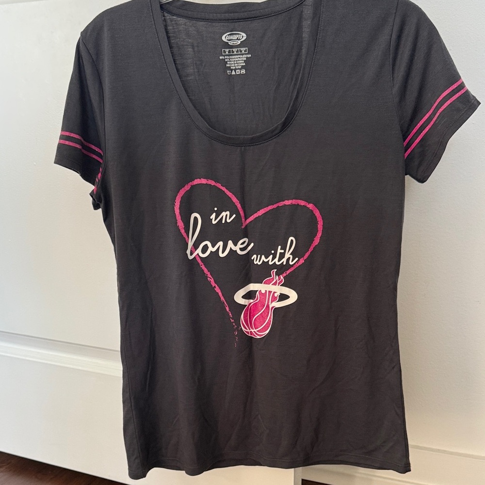 Women's Grey and Pink Heart PJ Top